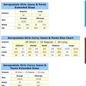 aeropostale jeans size guide